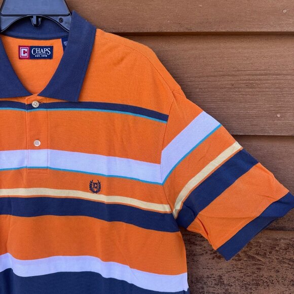 Chaps Orange Striped Polo 100% Cotton Button Up Shirt Size L - Picture 4 of 8